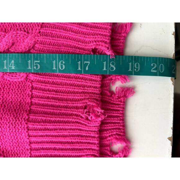 Nyc Knits Sweater Womens L Pink Cropped Distressed Mock Neck Cable Knit Pullover - Picture 10 of 11